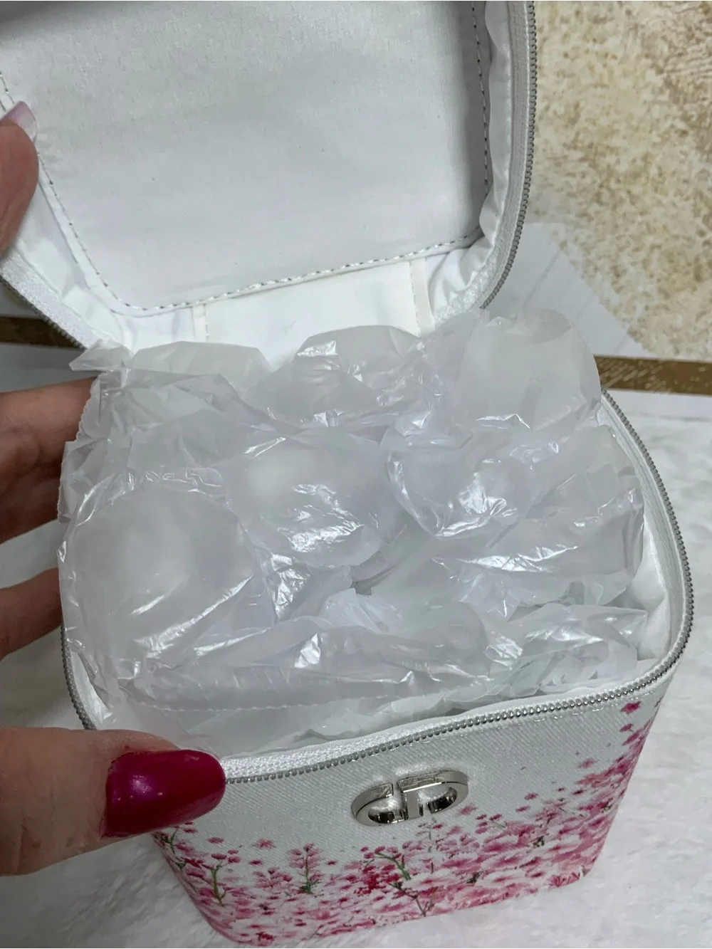 Dior White Cosmetic Case with Pink Floral Print